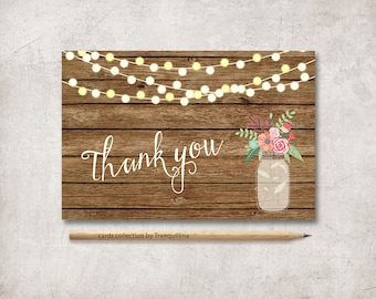Rustic Thank You Card Printable, Wedding Thank you Card, Shower Thank you Card, Printable Thank you Notes, Mason Jar Thank You Card