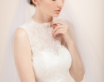 Wedding veil, bridal Juliet veil, Juliet cap veil, French cap veil with embroidered lace, silk tulle veil -- Style 349