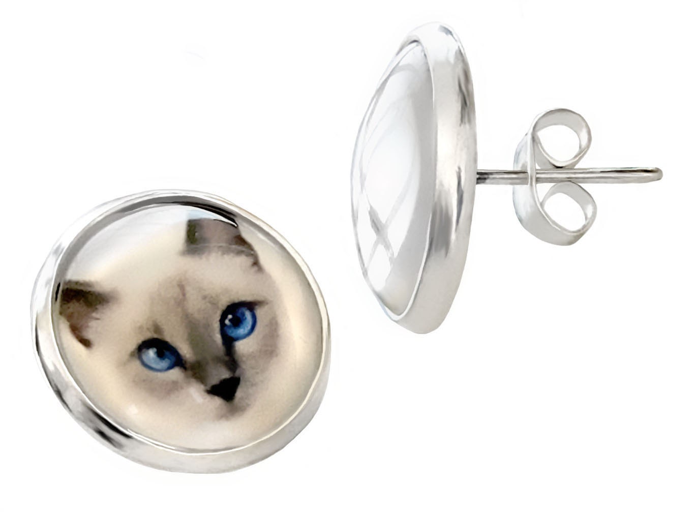 Cat Portrait Stud Earrings 1/2 Silver Plated by JamOutletStore
