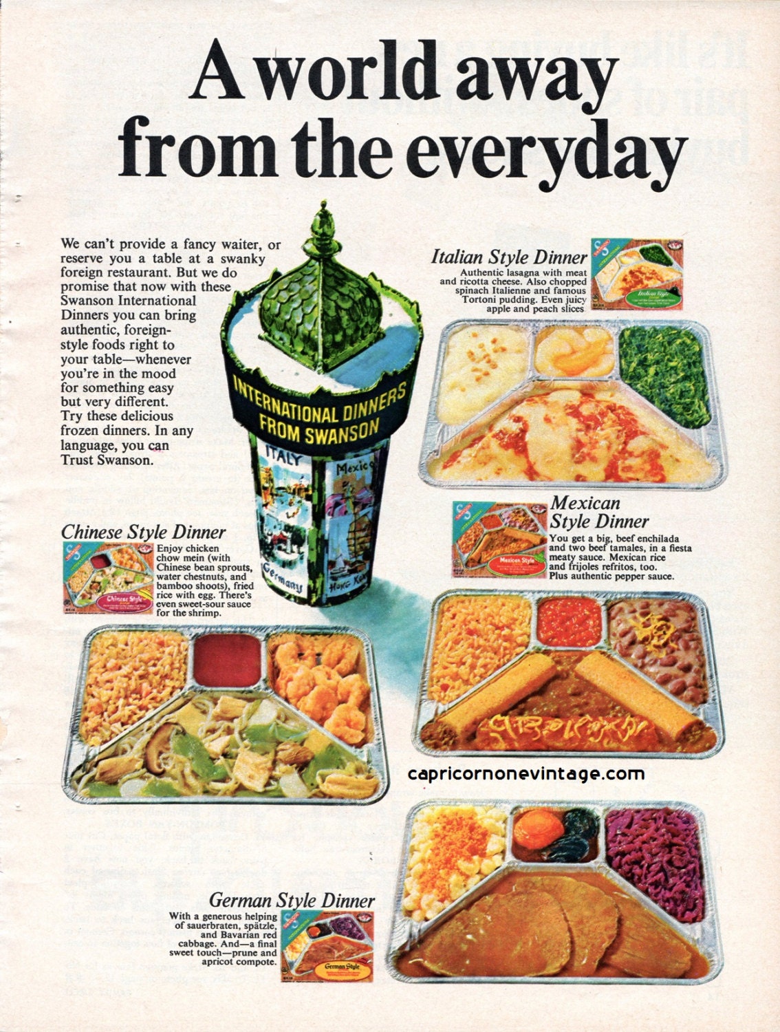 Vintage 1968 Swanson TV Dinner Magazine Ad Kitsch Food