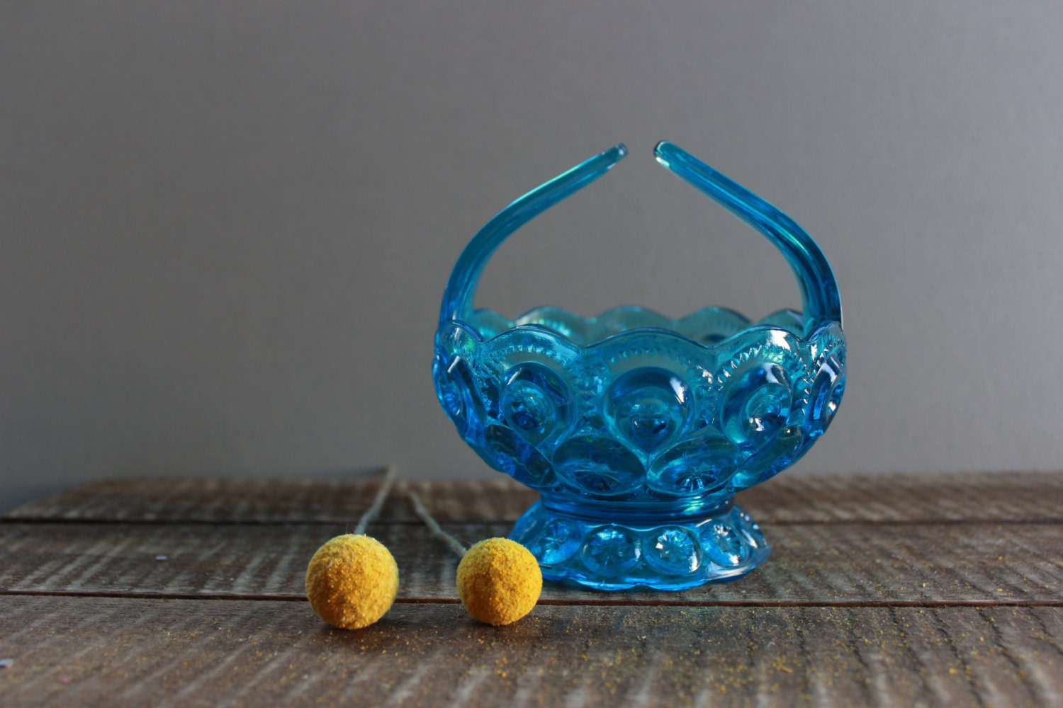 Vintage Blue LE Smith Moon and Star Glass Basket