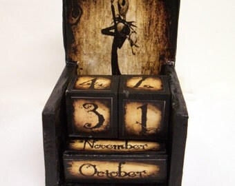 Jack Skellington inspired wooden perpetual calendar-vintage, halloween, samhain, Tim Burton inspired home decore--hand made