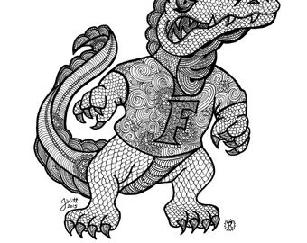 Zentangle of Florida Gators University of Florida, Old School Logo, Albert