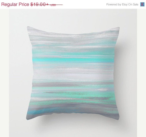 Throw Pillow Cover Grey Mint Aqua Abstract by HLBhomedesigns