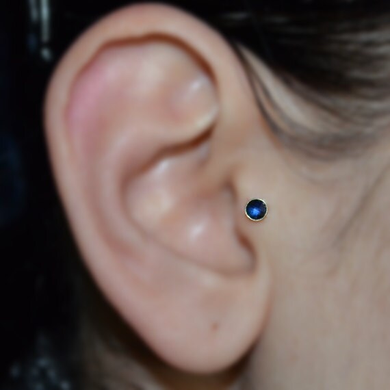 3mm Sapphire Tragus Stud 16g - Gold Nose Ring Stud - Tragus Earring - Helix Piercing - Cartilage Stud - Cartilage Earring 16g - Nose Stud