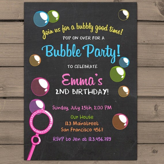 Bubble Birthday Party Invitation Bubble Party Girl birthday