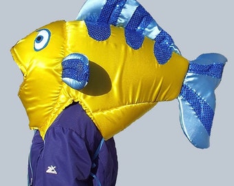 Flounder Fish Head Costume Fits Adult or Child Satin covered foam head with underarm ties, lined