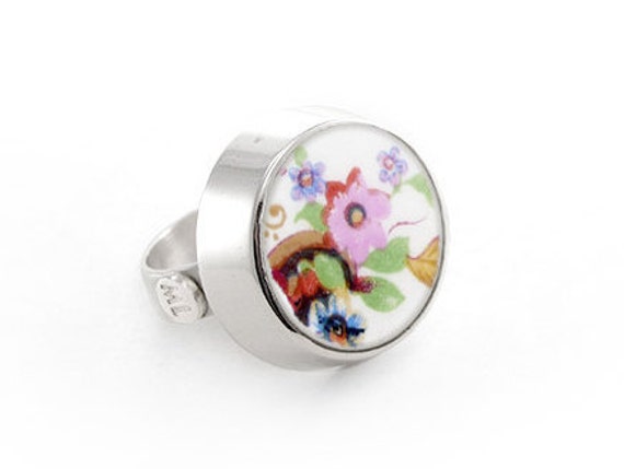 Colorful fine Jewelry Porcelain Floral Ring Johnson Bros