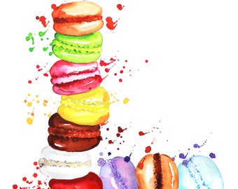 French Macarons Print, Fashion Illustration print, Colorful Kitchen Art