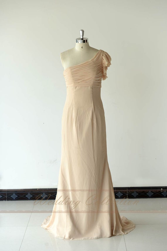 Champagne Chiffon Long Bridesmaid Dress by Weddingcollection