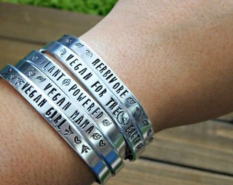 Plant Powered Bracelet Vegan Gift Vegan Jewelry Christmas Gift Inspirational Red Pandas Closet Vegetarian Veg Plant Based Lifestyle Silver