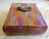 ON SALE-Upcycled Box-Jewelry Keepsake Wood-Repurposed Cigar Box-Distress Painted -Vintage Chippendale 1950 Drawer Handle ON SALE-Upcycled Box-Jewelry Keepsake Wood-Repurposed Cigar Box-Distress Painted -Vintage Chippendale 1950 Drawer Handle