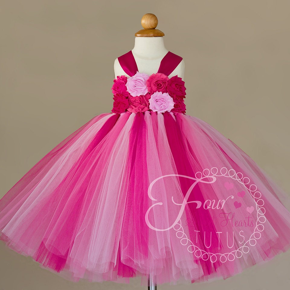 Pink Flower Girl Dress Pink Tutu Dress First Birthday Tutu