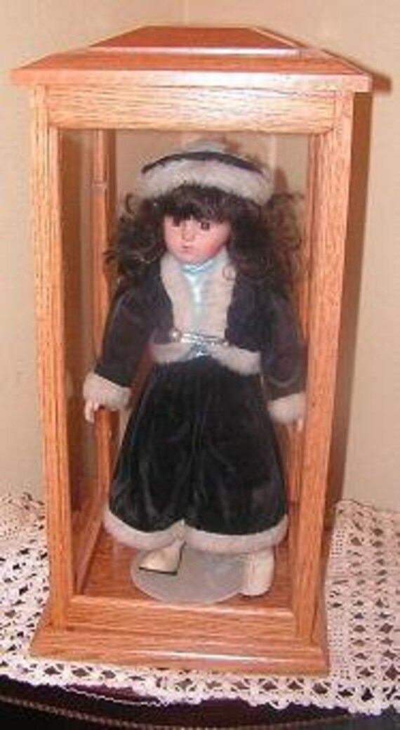 Doll Display Case made of oak hardwood by WoodenYouLoveThis