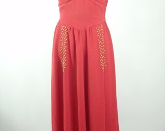 Rare 1940s Red Crepe Dress with Brass Studs and Matching Bolero, 1940s Dress, WWII Dress, WWII Pinup Dress, Vintage Dress, 1940s, 40s Dress