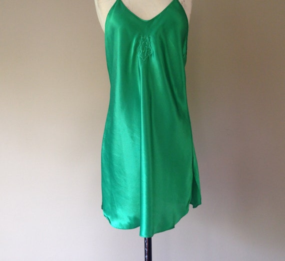 M / satin nightgown / green liquid silk lingerie / by LustNLux