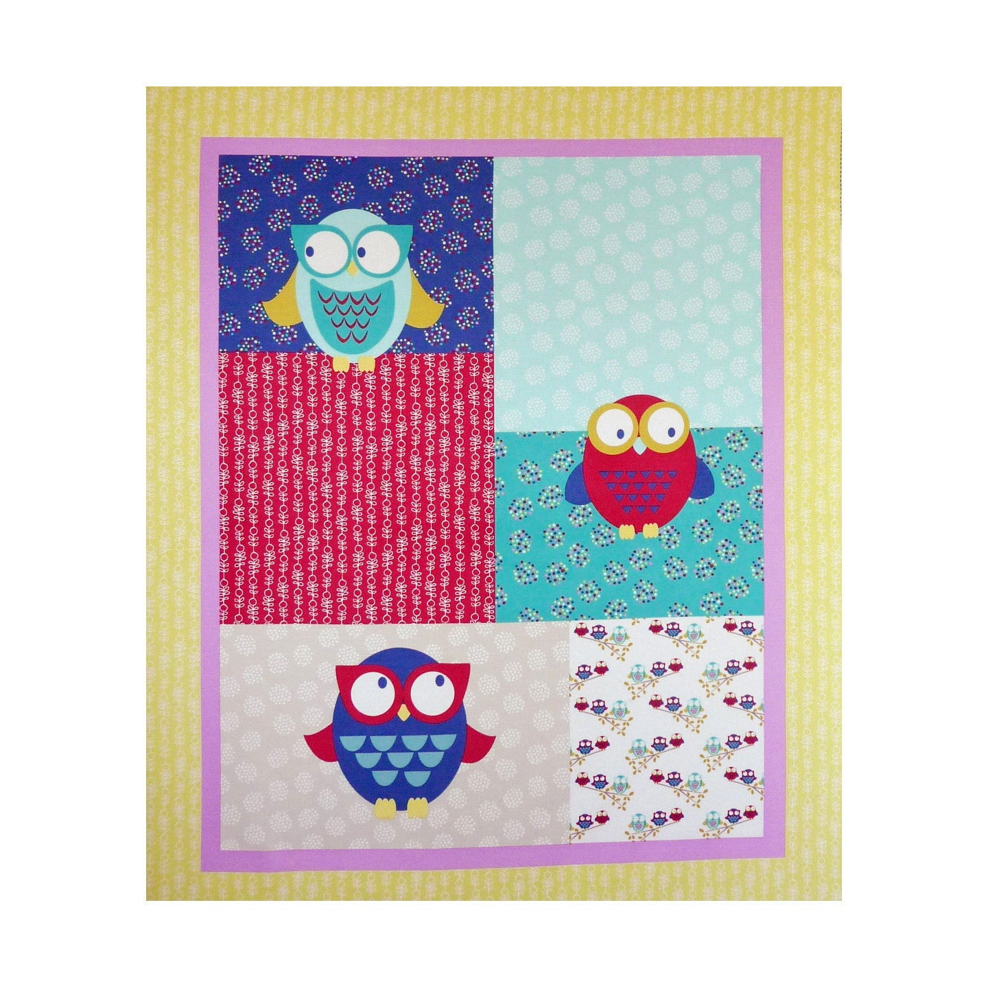 Owl Baby Quilt Fabric Panel Woodland Walk by AnnadaisysFabrics