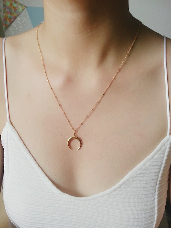 Tusk Necklace Double Horn Necklace Gold Horn Necklace Moon