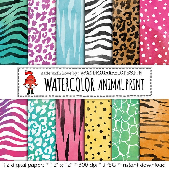 Animal print digital paper: WATERCOLOR ANIMAL