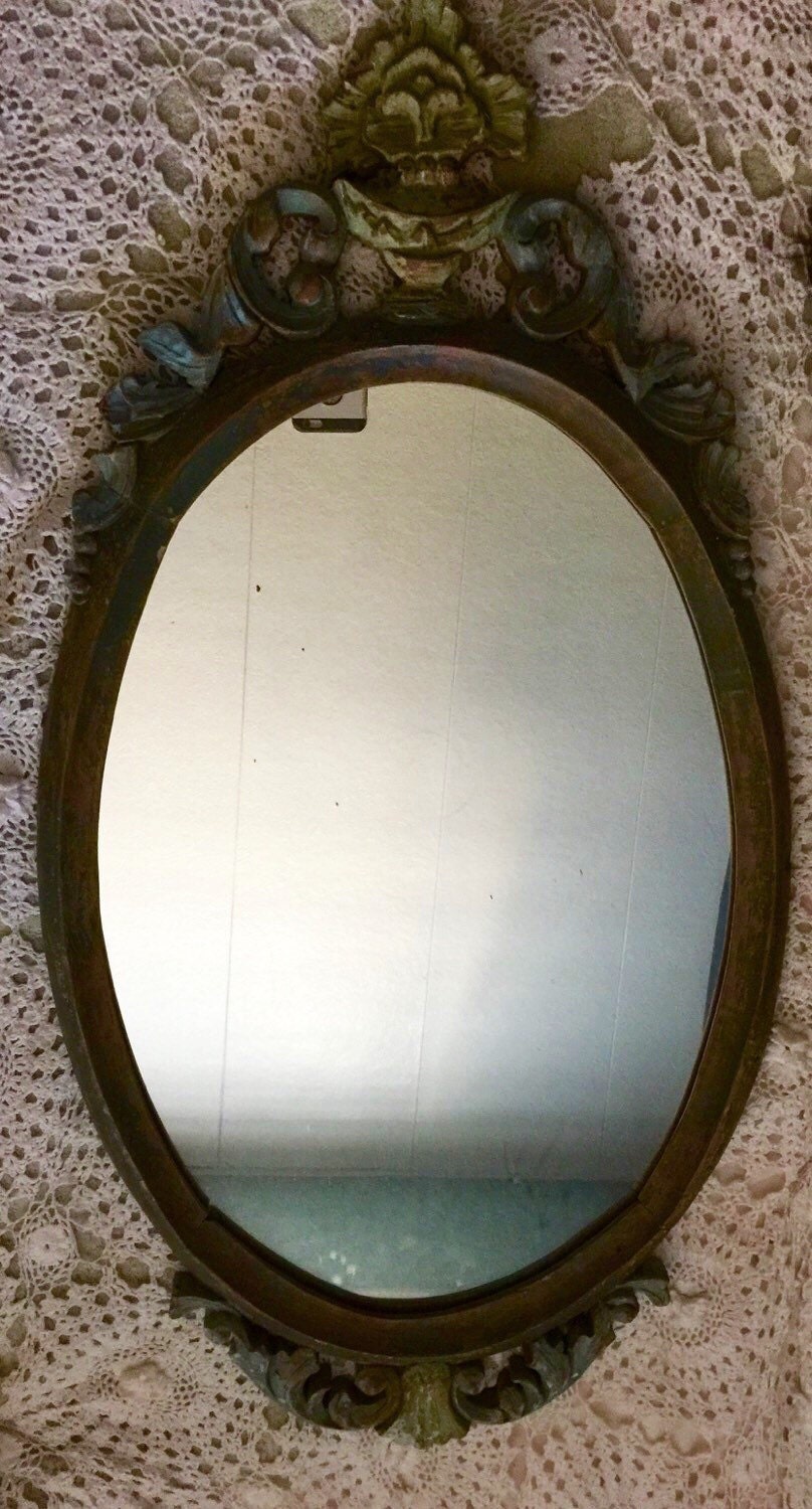 antique oval wood framed mirror by ReVampedbyTheodore