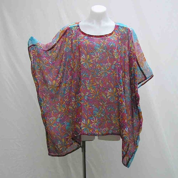 Pink and blue tunic Plus size caftan plus size tunic cover