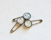 Floral Art // Mini pin-brooch metal brass with image under glass // 2015 Best Trends // Boho Chic // Fresh Gifts // Set of three pins