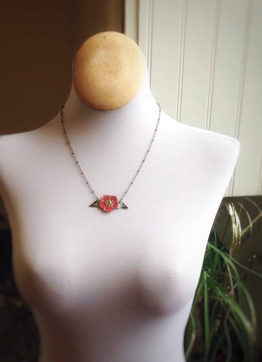 Vintage tin can jewelry cherry blossom flower necklace
