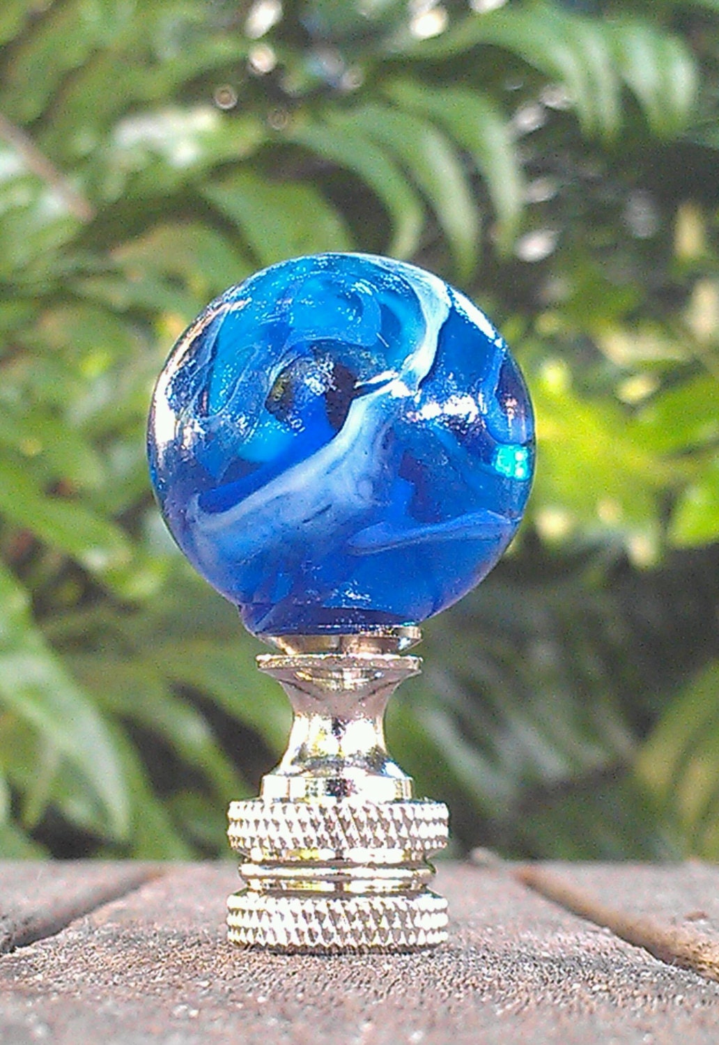 Lamp Finial Teal Blue White Swirls Blue Jay by VeroLampshades