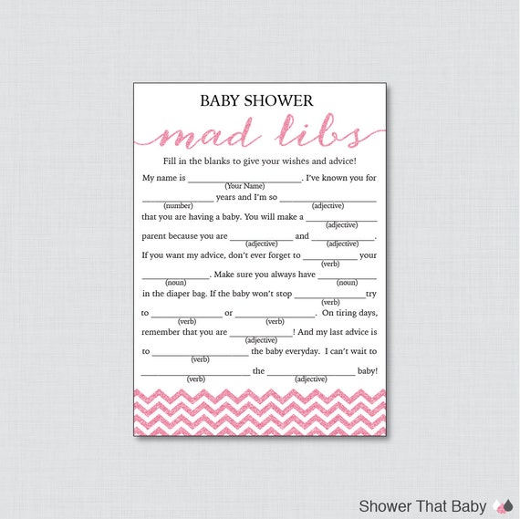 Pink Baby Shower Mad Libs Printable Baby Shower Advice Cards