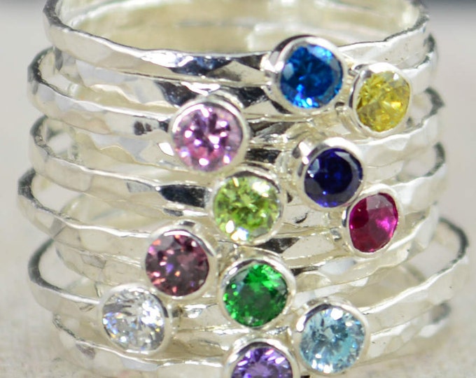 Stackable Birthstone Rings, Stackable Gemstone Rings, Birthstone Rings, Thin Silver Stackable Rings, Gemstone Rings, Birthstone Jewelry