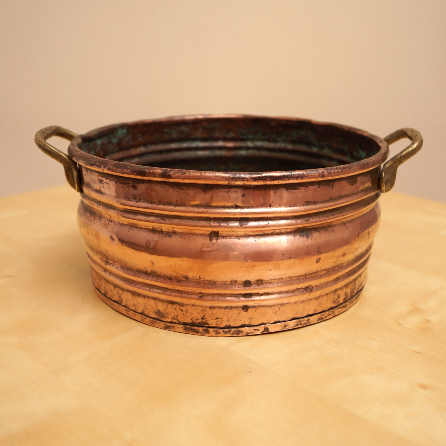 Vintage Copper Bucket / Pail / / Tub Brass Handles