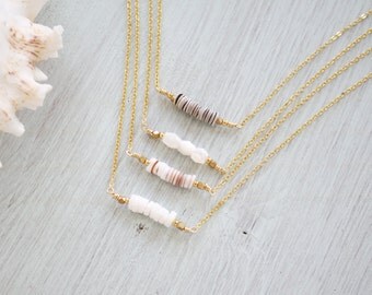 Rustic Shell Bar Necklace - Heishi Shell Necklace - Clam Shell Necklace - Troca Shell Necklace - Dainty Beach Necklace - Shell Jewellery