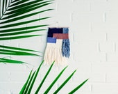 Woven Wall Hanging / Handwoven Tapestry / Weaving Fiber Art / Blue Marsala Patchwork / MADE TO ORDER