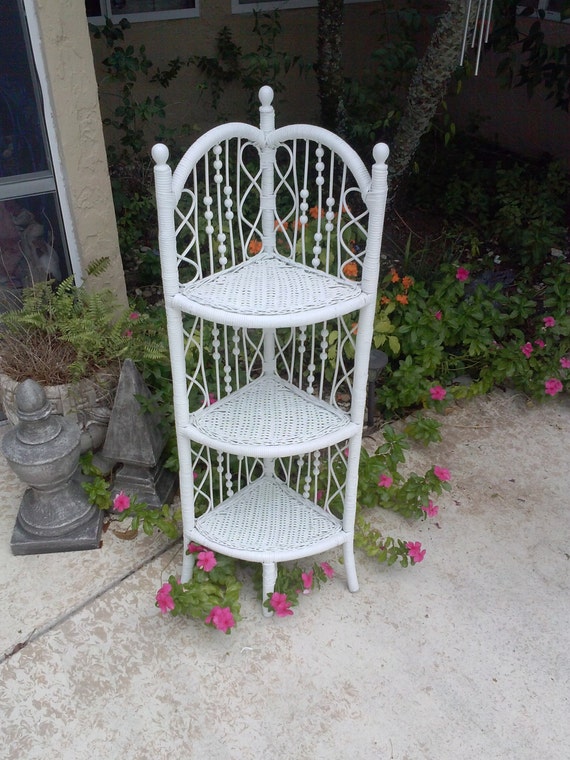 Wicker Corner Shelf. Ornate Charming 48 High. by InteriorCosmos1