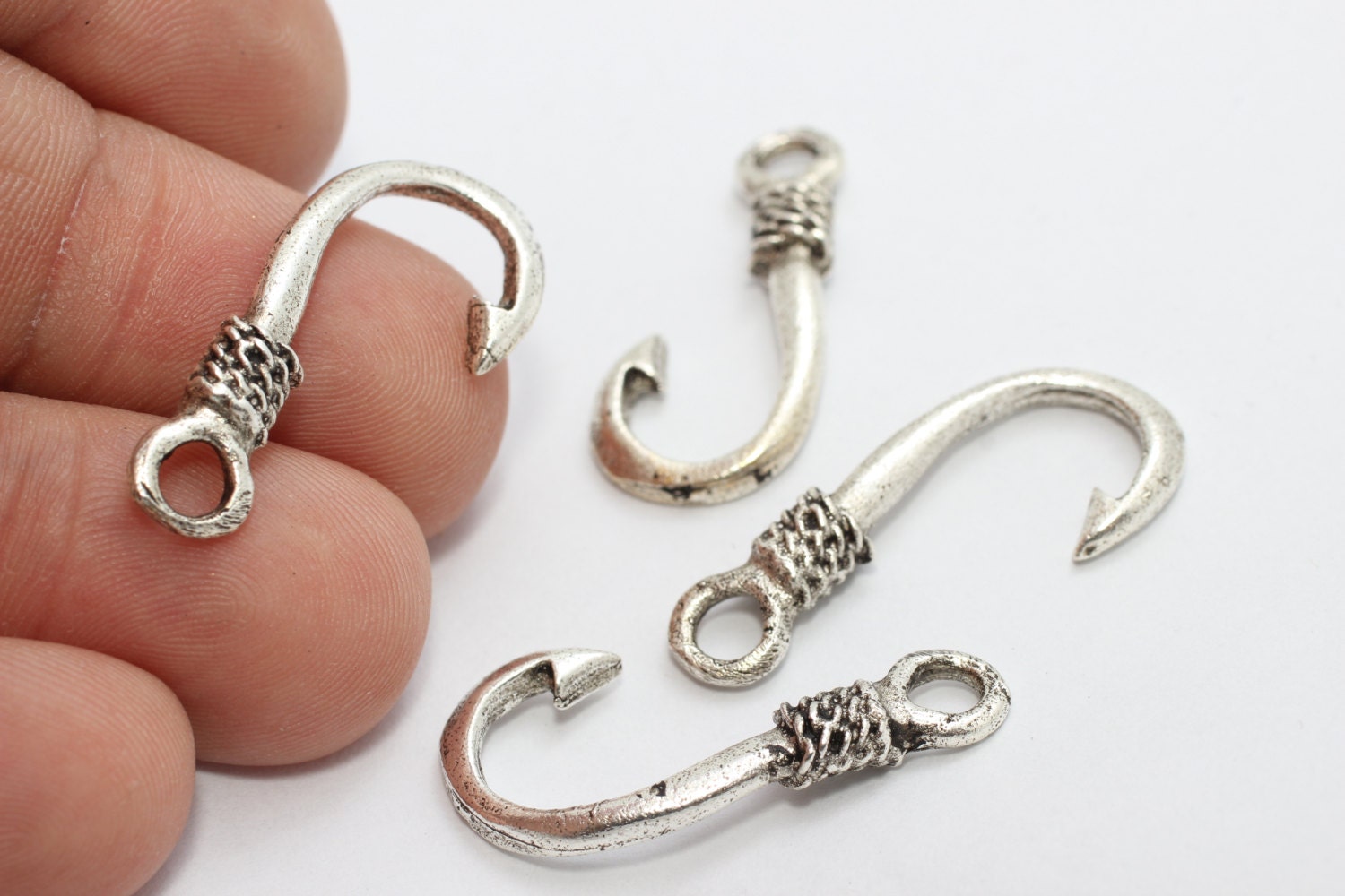 5 Pcs Antique Silver Fish Hook Charms 125x28mm Bracelet Clasp