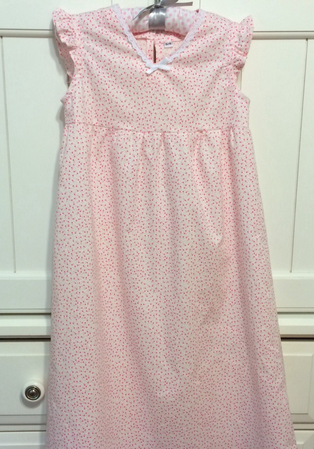 Sweet Pink All Cotton Child's Nightgown with Ruffled Cap