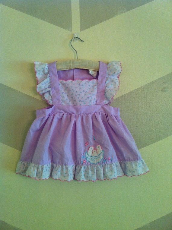 Vintage Baby Girl Clothes Mayfair Purple Ruffle Apron Dress Vintage Baby Girl Clothes Mayfair Purple Ruffle Apron Dress