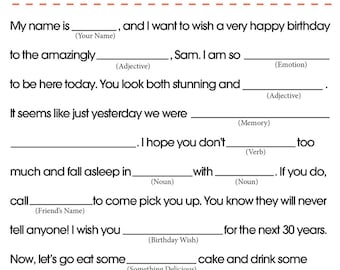 Birthday mad libs | Etsy