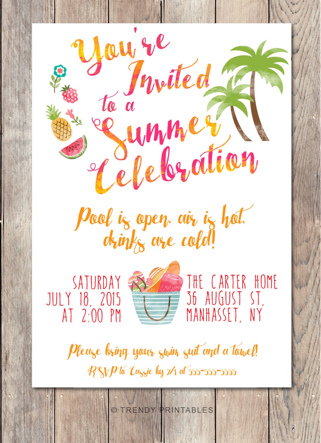 Pool Party Invitation Summer Party Invitation Back Yard