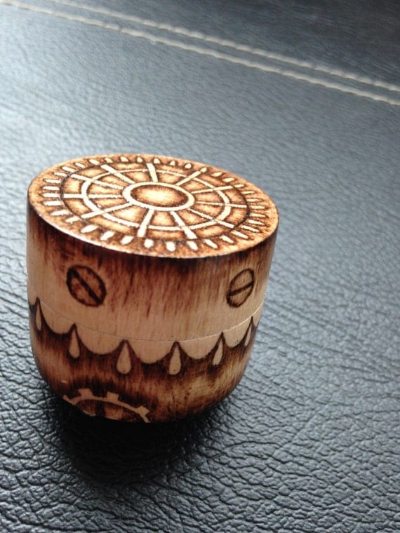 Wooden Steampunk Inspired - Unique Handmade 'Pill Pot' - Handcarved and Woodburned steampunk buy now online