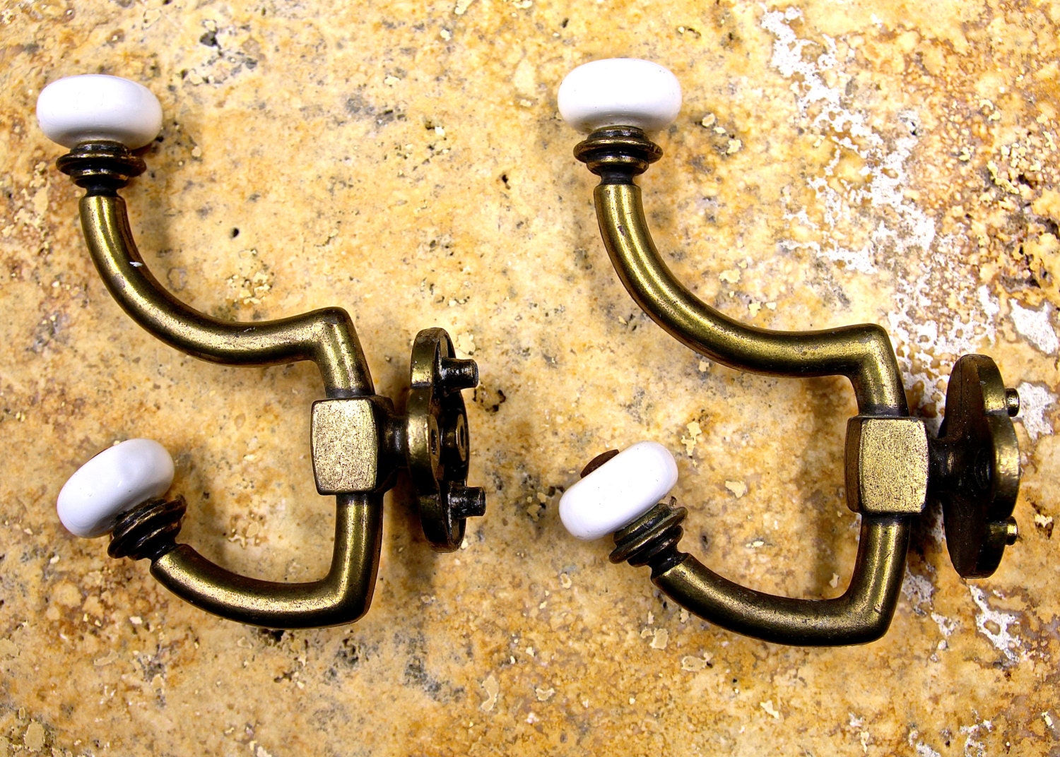 Porcelain Brass Knob Coat Hook Vintage by StoriedSalvage on Etsy