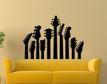 Guitar Wall Decal- Music Wall Decal- Musical Instrument Decals Vinyl Stickers Living Room Boy Room Bedroom Dorm Recording Studio Decor Z814