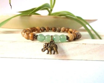 Elephant bracelet, natural stone bracelet, abundance, Ganish, Ganesh, yoga bracelet, spiritual bracelet, healing bracelet, wrist mala