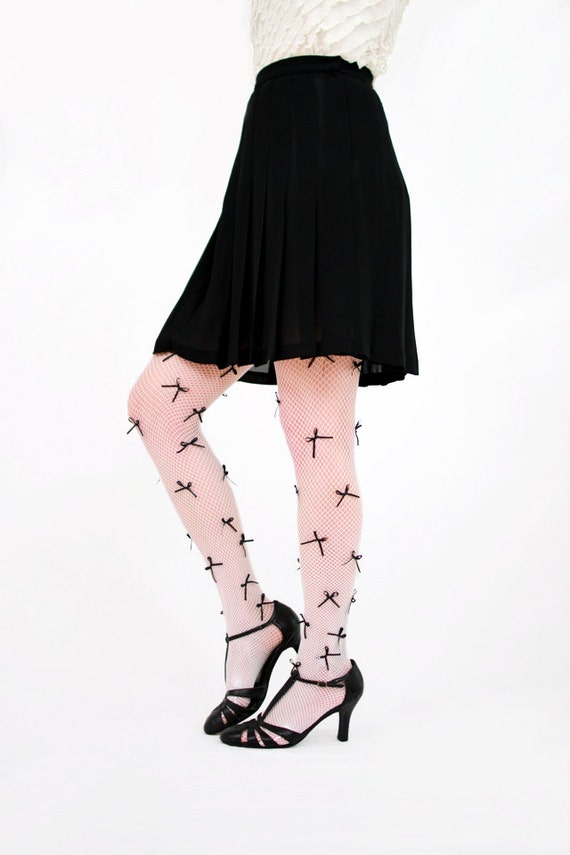 Bow Tights White & Black by WearTheCanvas on Etsy
