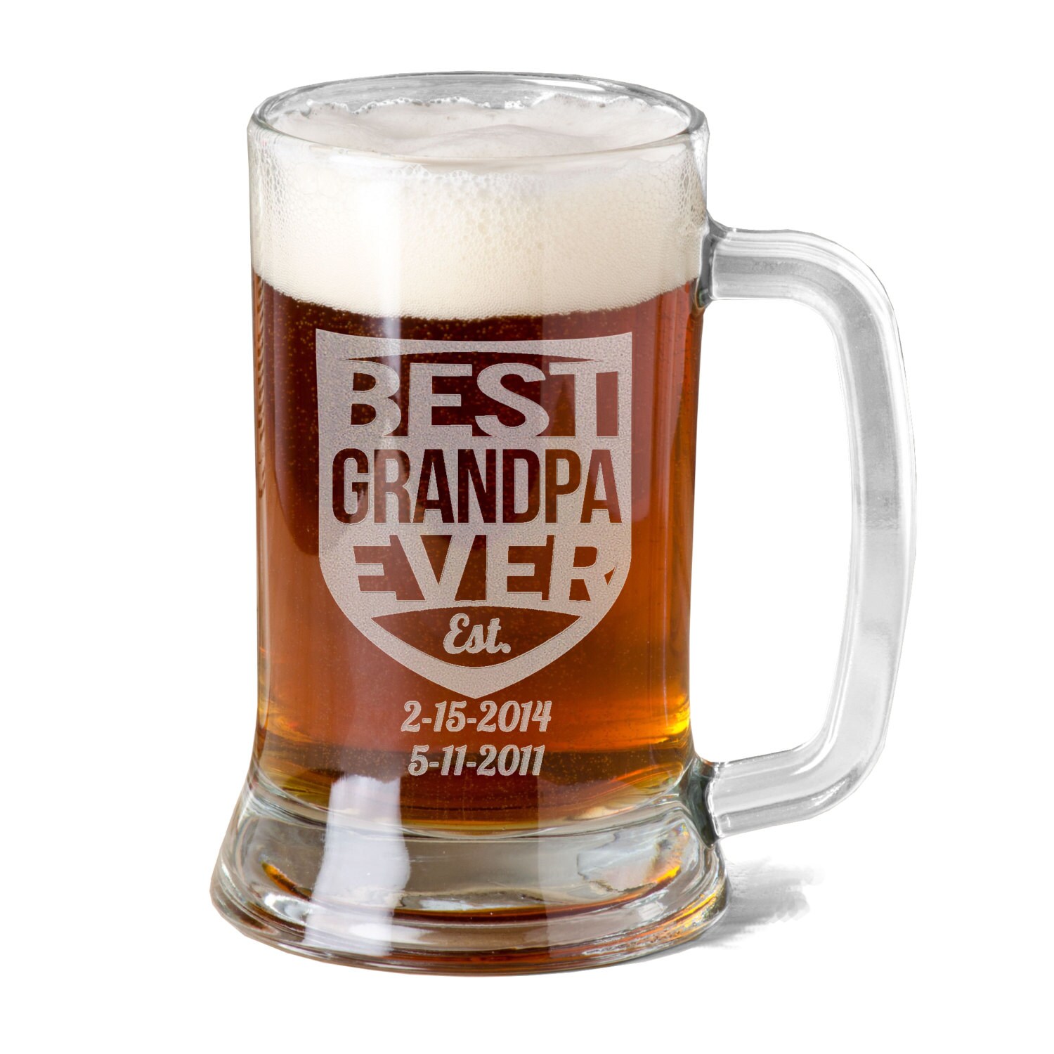 Best GRANDPA Ever 16Oz Beer Mug Engraved with Grandkids