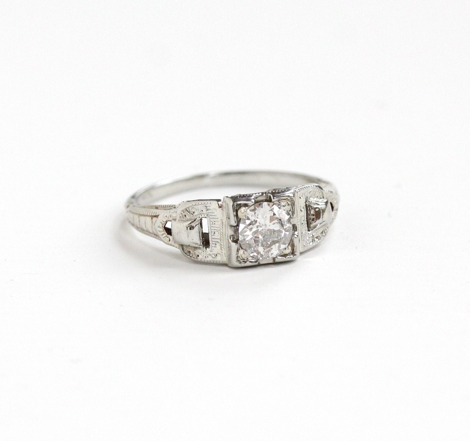 Sale Antique 18k White Gold Art Deco .45 Carat Diamond Ring