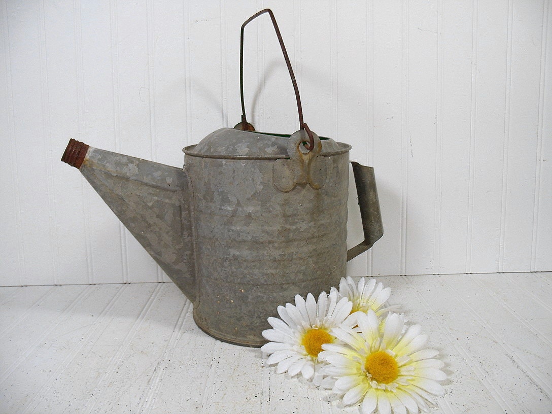 Antique Galvanized Metal 6 Quarts Watering Can with 2 Handles
