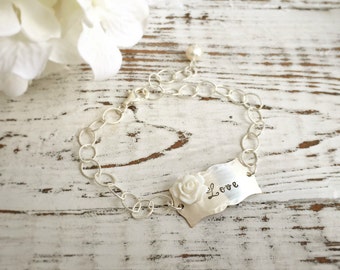 Love Bracelet . Personalized Bracelet . Rose Bracelet . Silver Bracelet . Personalized Jewelry . Custom Bracelet