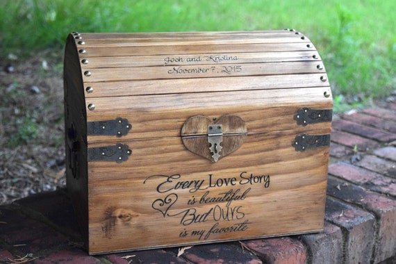 Every Love Story is Beautiful Rustic Wooden Card Box - Lockable with Card Slit - Wedding Card Box - Rustic Wedding Card Box - Program Box by CountryBarnBabe
