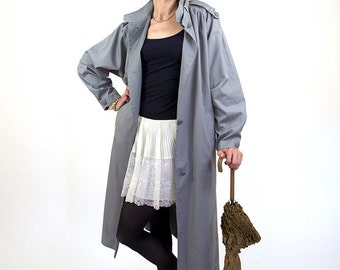 Grey trench coat, women vintage coat, raincoat, 36, S/M, 80s